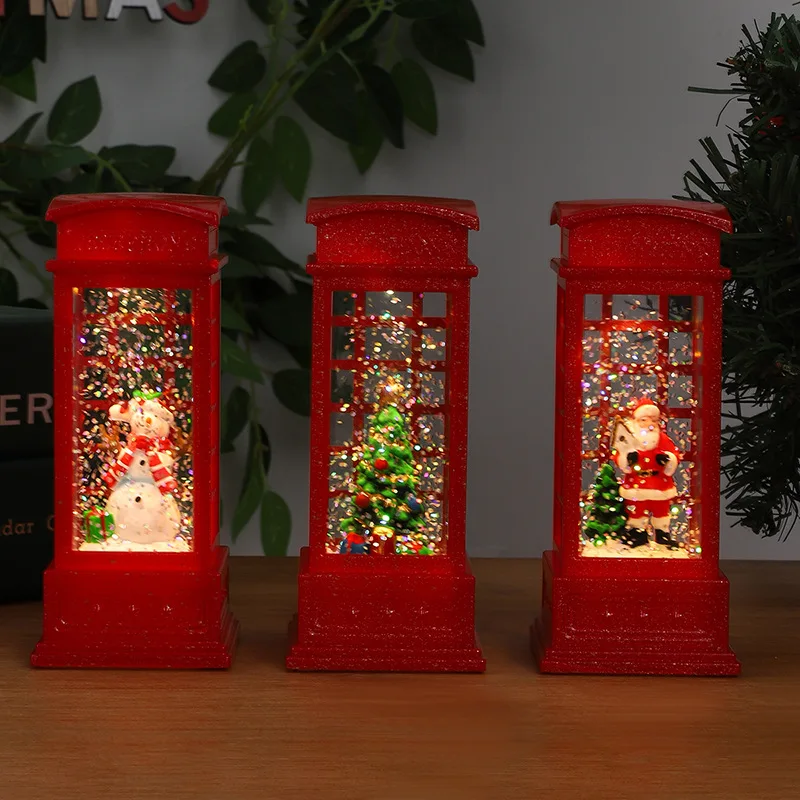 

Рождественские украшения, наполненный водой старый человек, вид внутри, телефонная будка, маленькая масляная лампа, Рождественский маленький подарок, светящийся орнамент, подарок