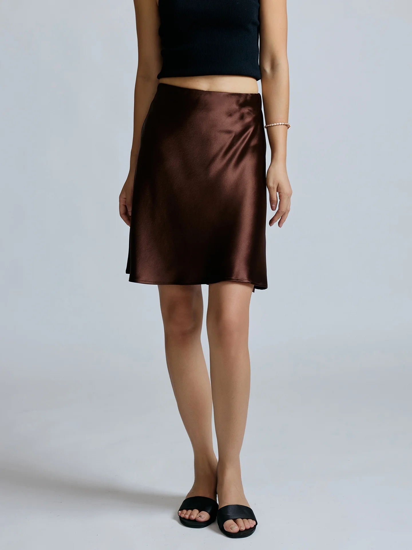  Heavyweight Triacetate Satin  Skirt A-Line Half-length Elastic Waist Ladies' Fashion Cool Feeling No 