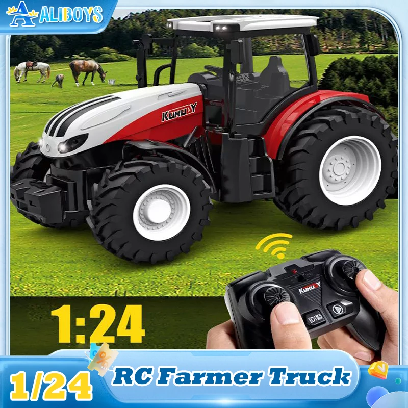 RC Farmer Truck Remote Control Tractor Trailer with LED Headlight 2.4G Simulator Farming Truck Vehicle Model Children Gift Toy