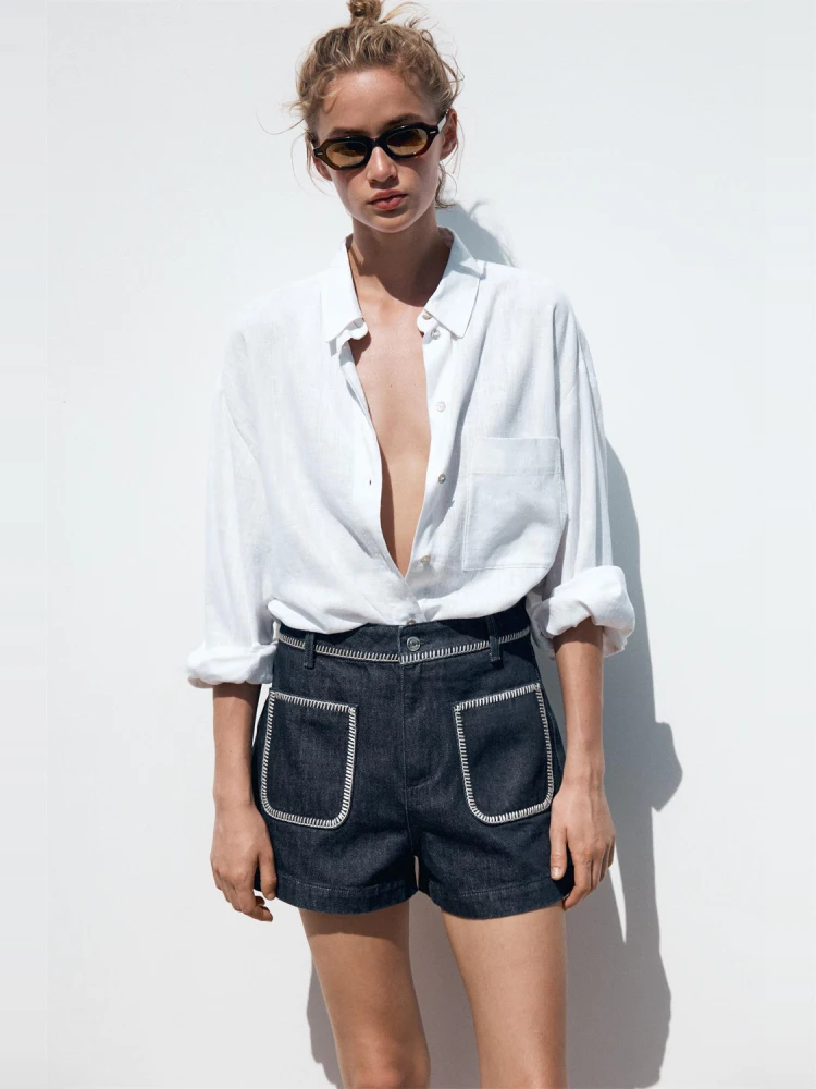 

Summer New Casual Faion Zipper Button Decor High Waist orts Women's Jeans High Waist Wide Leg Pants Summer Season