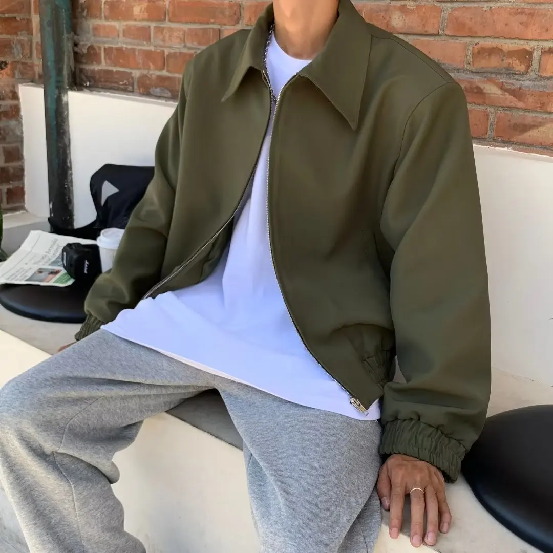 

Spring Autumn New Fashion Men's Simple Casual Trendy Solid Color Bomber Jacket Korean Turn-down Collar Jacket Coat Male Tops