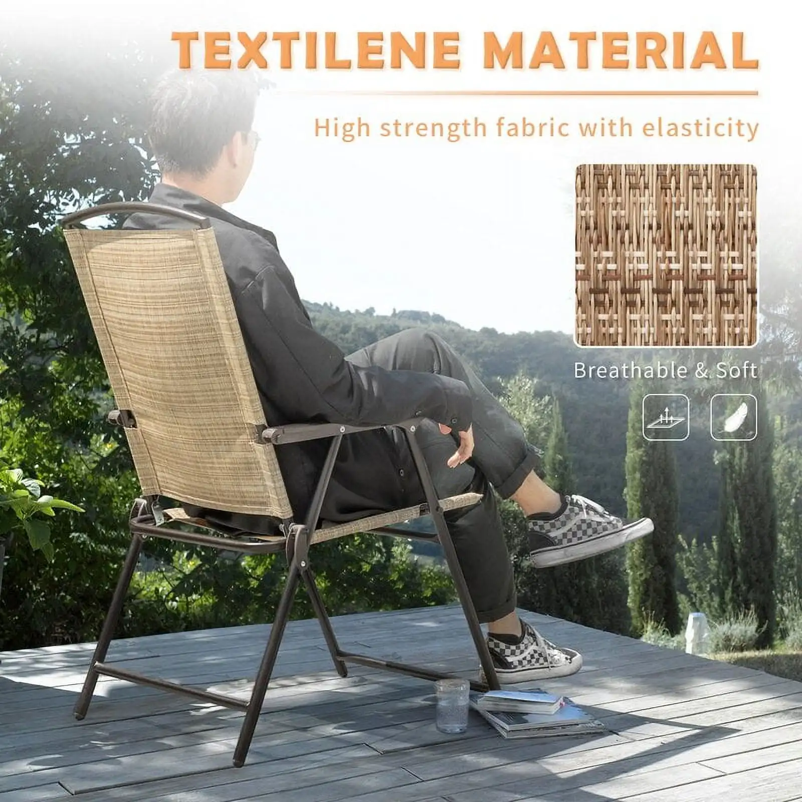 2개 조각 파티오 접이식 의자 야외 의자 Textilene 가구 의자 세트, 베이지