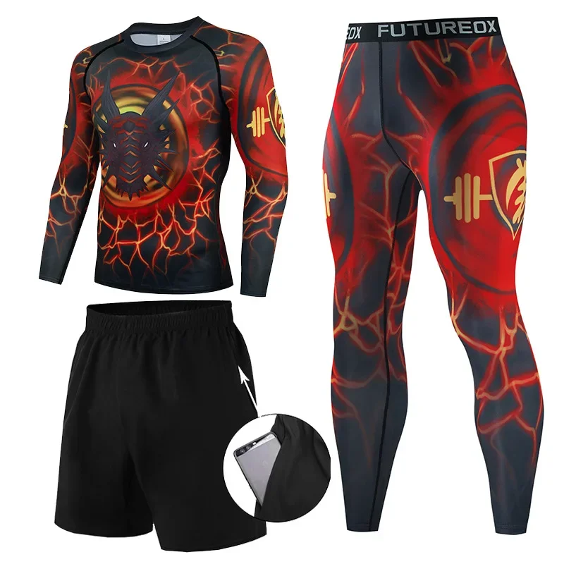 

3pcs Men's Compression Sportswear Suits Fitness Gym Training Clothes Workout Jogging Sports Set Running Rashguard Tracksuit Set