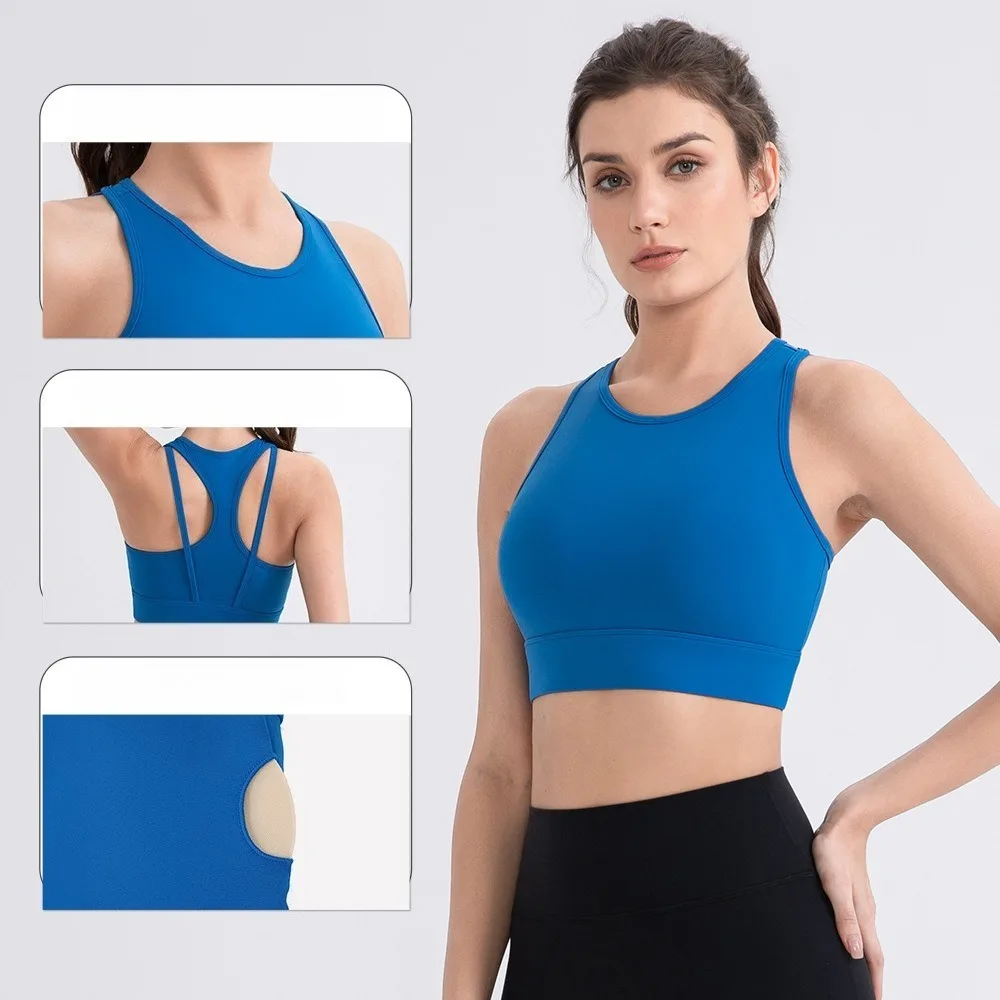 Women Medium-High Impact Sports Bra High Stretch Naked Feel Built-in Padded Quick Dry Running Yoga Workout Tank Top