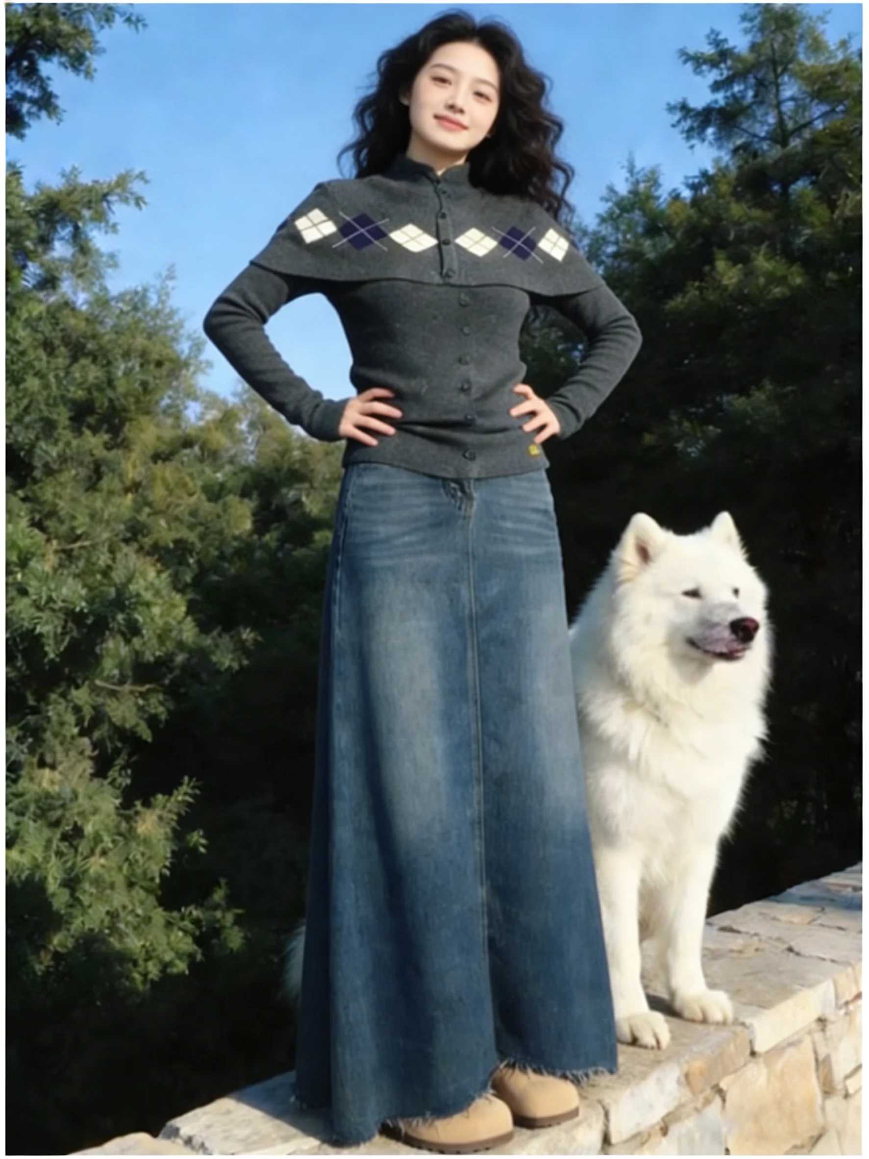 

High Waist A-Line Midi Denim Skirt Spring 2026 Slimming Effect Casual Sle Ladies' High Waist Design Other 00% Fabric