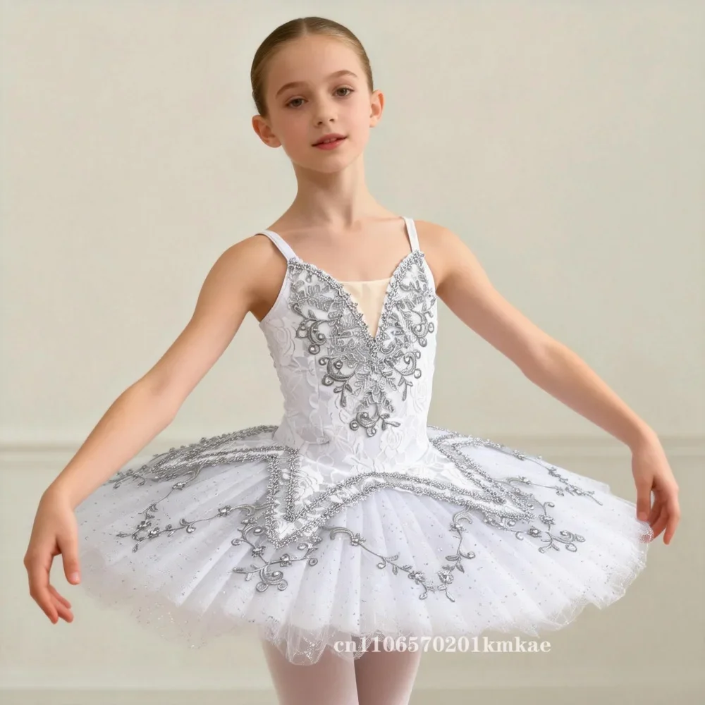 Sequined White Ballet Dance Tutu Skirt Children Ballet Dress Professional Girl Kids Women Swan Lake Dance Performance Clothing