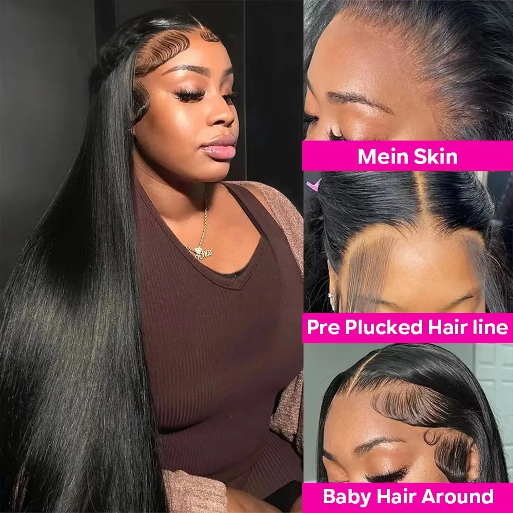 200 High Desity 50 Inch 13x6 13x4 HD Lace Front Human Hair Wigs Pre Plucked For Women Bone Straight Human Hair Lace Frontal Wigs