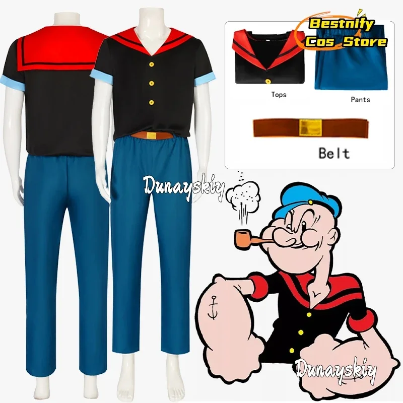 

CosplayClassic Cartoon Popeye the Sailor Cosplay Costume With Hat Funny RolePlay Outfits XS-3XL Unisex Outfit Halloween Role-pla