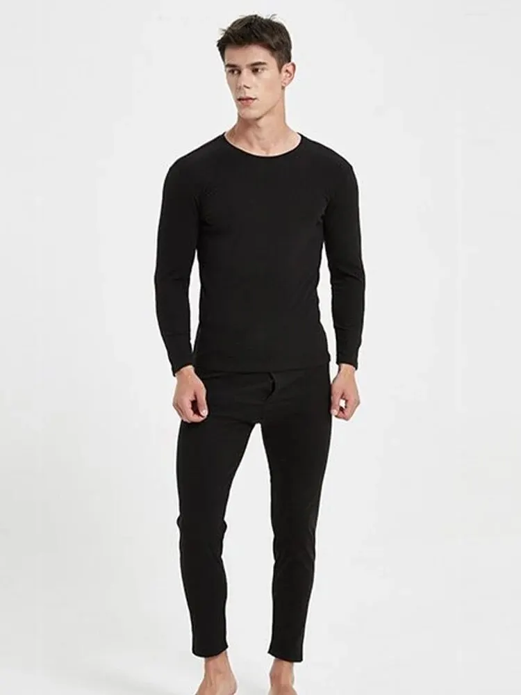 Wrap-Around Round Neck Thermal Underwear Men\'s Fall And Winter Double-Sided Abrasion Hair Fall Pants