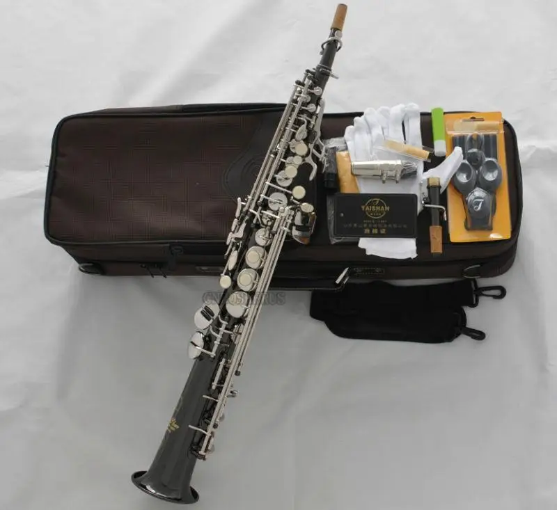 

TaiShan Black Silver Soprano Saxophone Straight Sax High F# W/Case