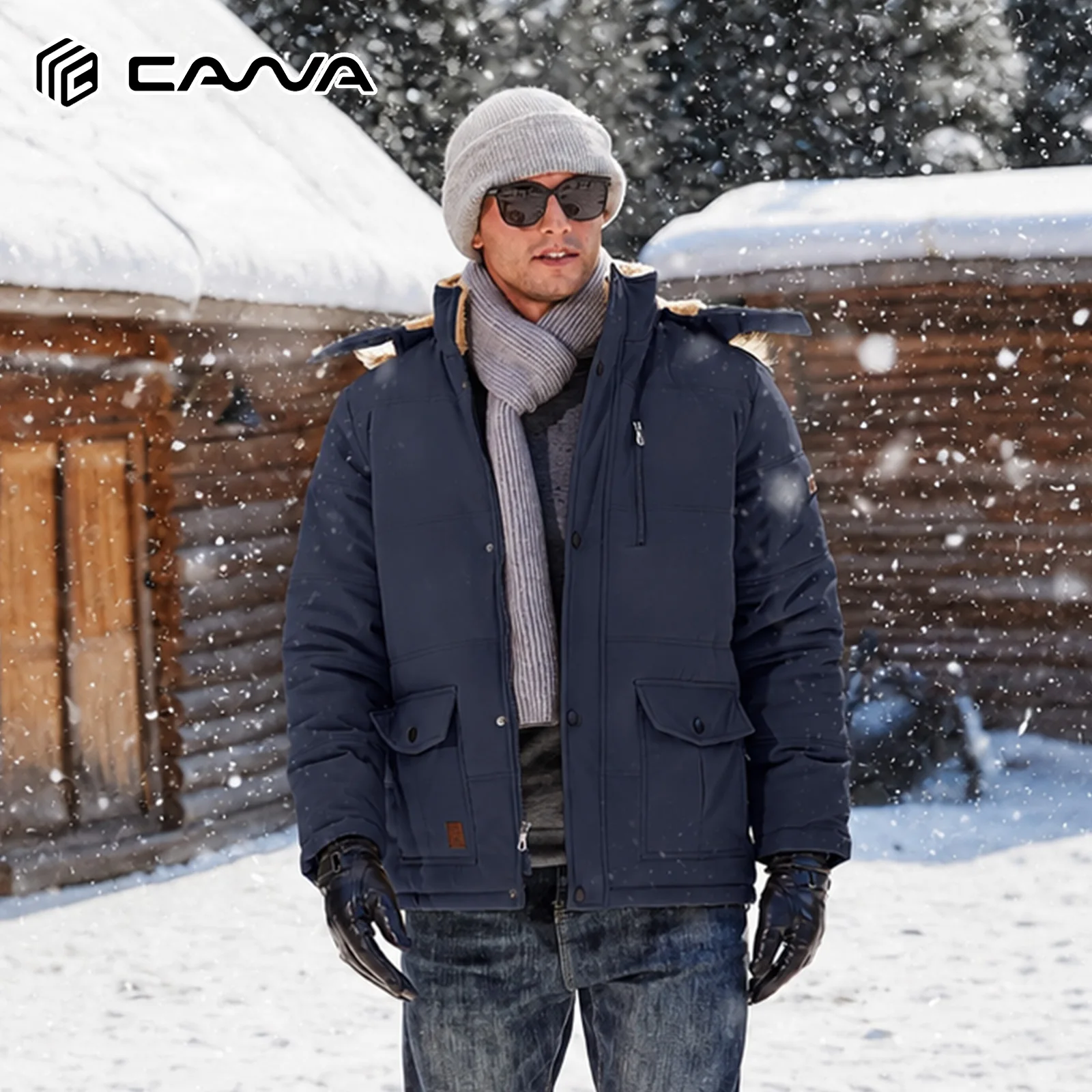 Men's Winter Parka Jacket Windproof Water Repellent Fleece Lined Warm Coat with Removable Hood Outdoor Work Hiking Jacket