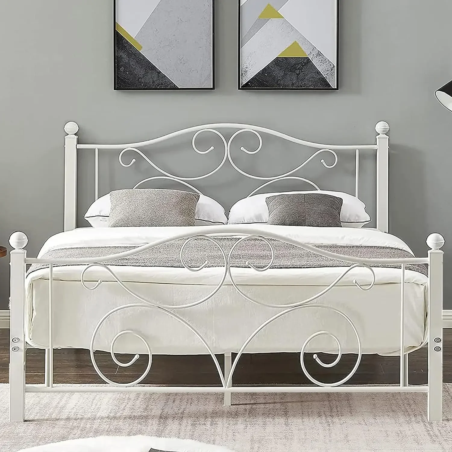 

VECELO Queen Size Bed Frame with Headboard and Footboard, Heavy Duty Metal Slat Support, Platform Mattress Foundation, No Box Sp