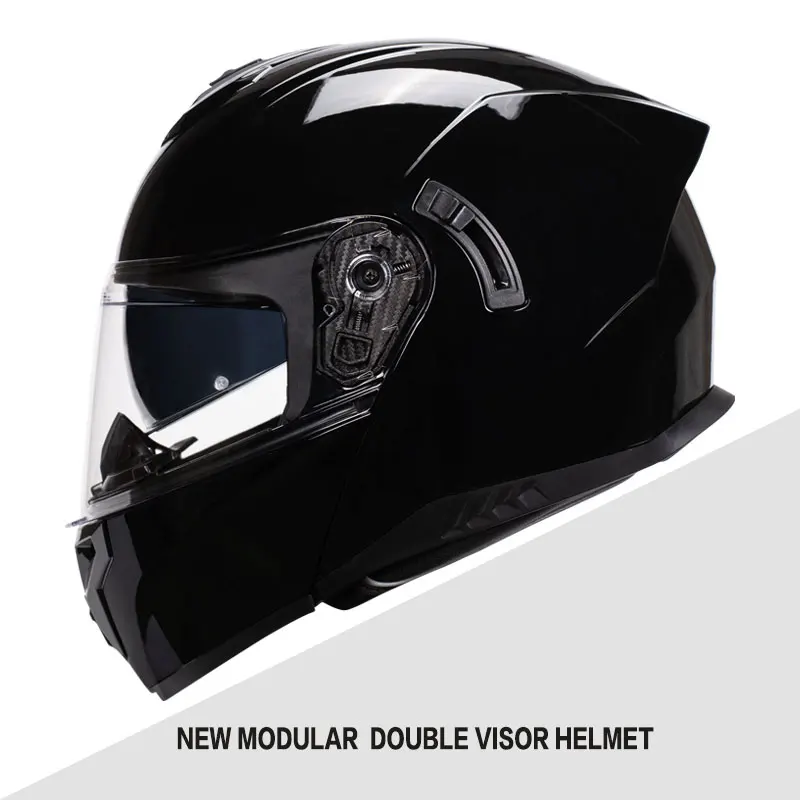 

ECE DOT Black Dual Lens Flip Up Helmets Motocross Racing Modular Cascos Para Moto Men Women Fashion Full Face Motorcycle Helmet