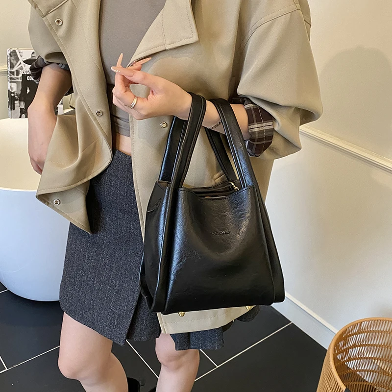 

Маленькая женская сумка из искусственной кожи, модная сумка через плечо, дизайнерская сумка-тоут, винтажная корзина, корейская сумка-мессенджер Y2K, ведро Ins