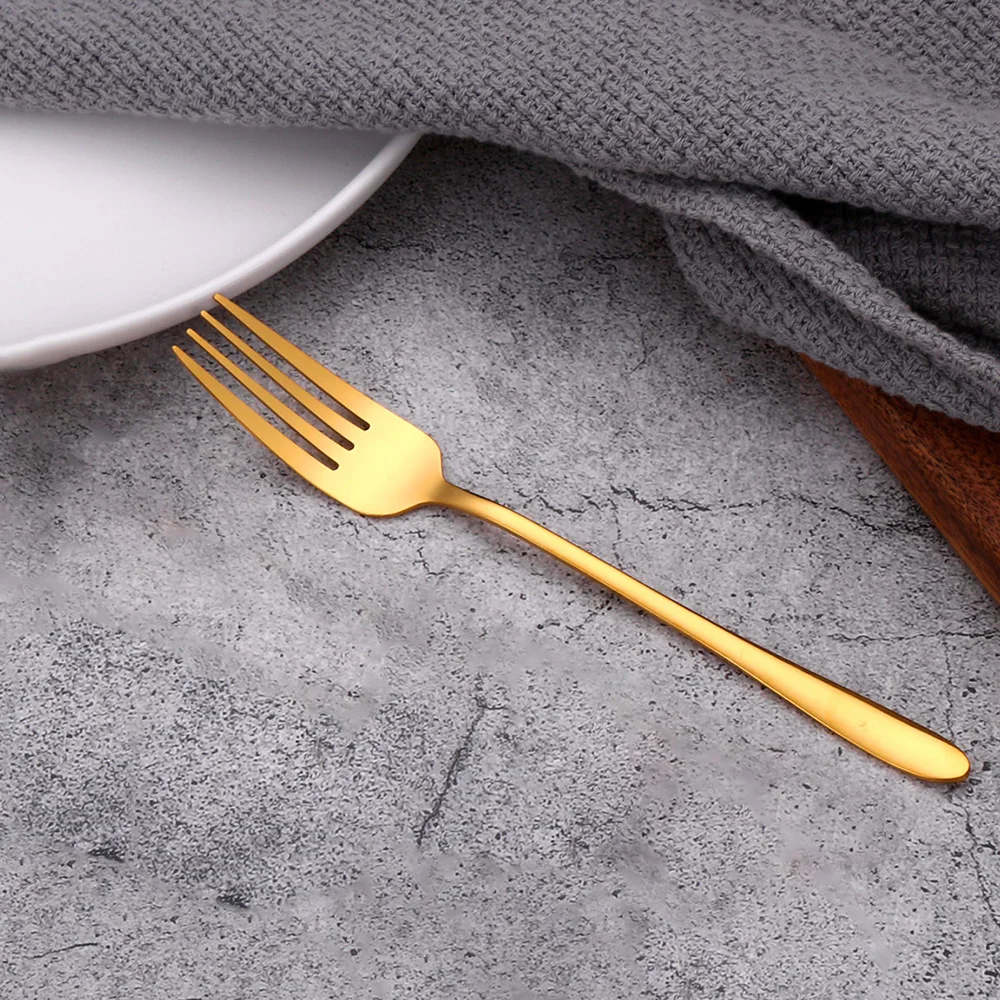 4/6/12Pcs Black Dessert Fork Stainless Steel Coffee Fork Set Ice Cream Cake Fruit Forks Gold Cutlery Party Thin Sliverware