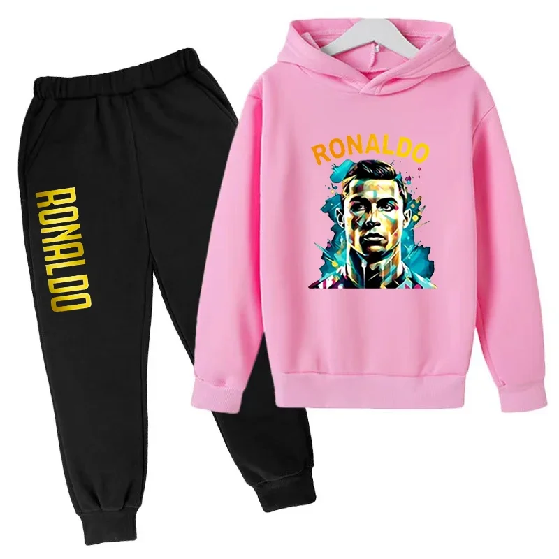 2024 Kids New Clothes Spring/Autumn Gifts Celebrity Idol CR7 Hoodie+Pants 2P Sportswear 3-13Y Boys/Girls Casual Jogging Coat Set