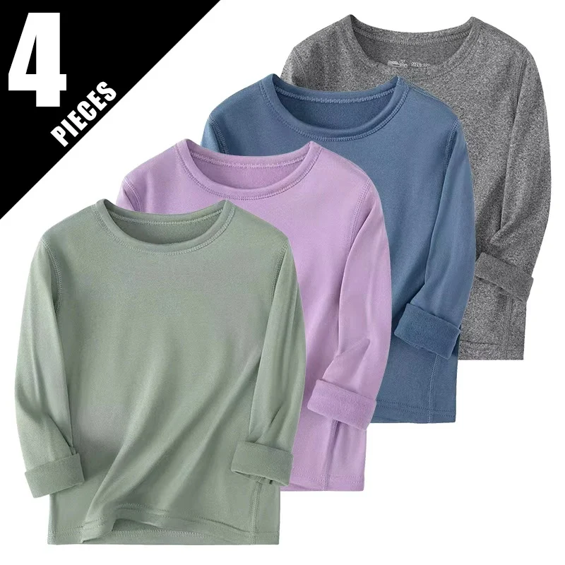 5/1 Pack Children\'s Spring Solid Color Long-sleeved Bottoming Shirt Boys Casual Joker T-shirts Girls Sweet And Lovely Long Sleev