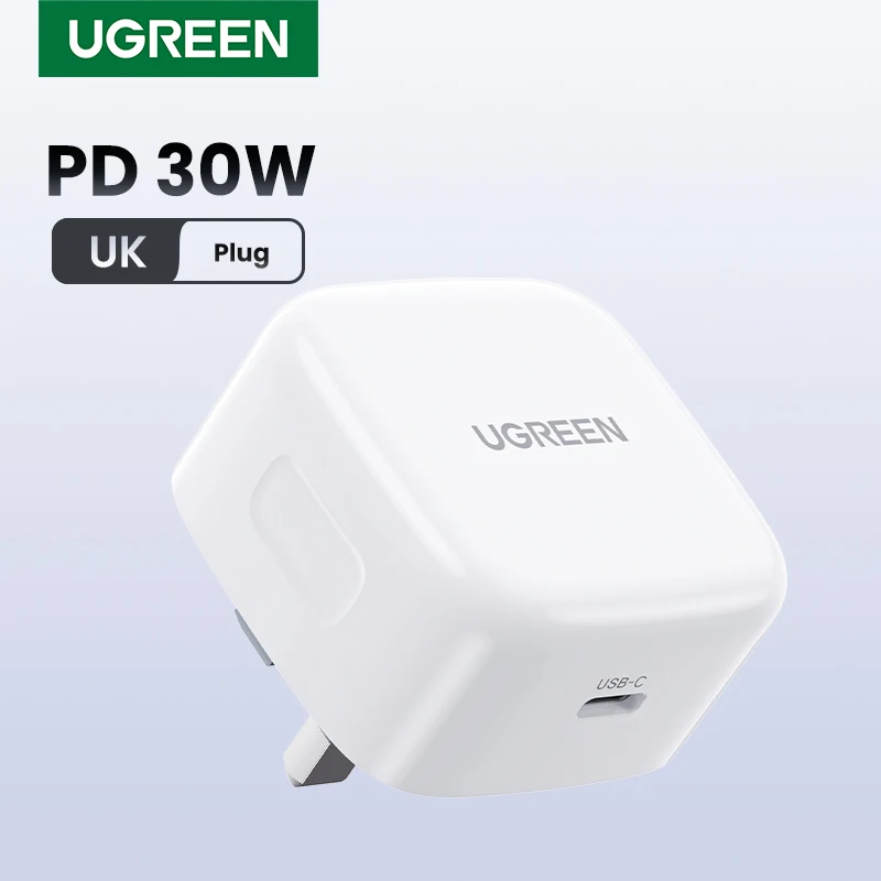 【UK Plug】UGREEN Quick Charge 4.0 3.0 QC PD Charger 30W USB Type C Fast Charger for iPhone 15 14 13 Pro Xiaomi Phone PD Charger