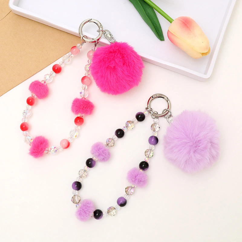 Colorful Ball Beaded Mobile Phone Lanyard Fashion Anti-Lost Phone Chain Cute Versatile Keychain Pendant Earphone Camera Charms