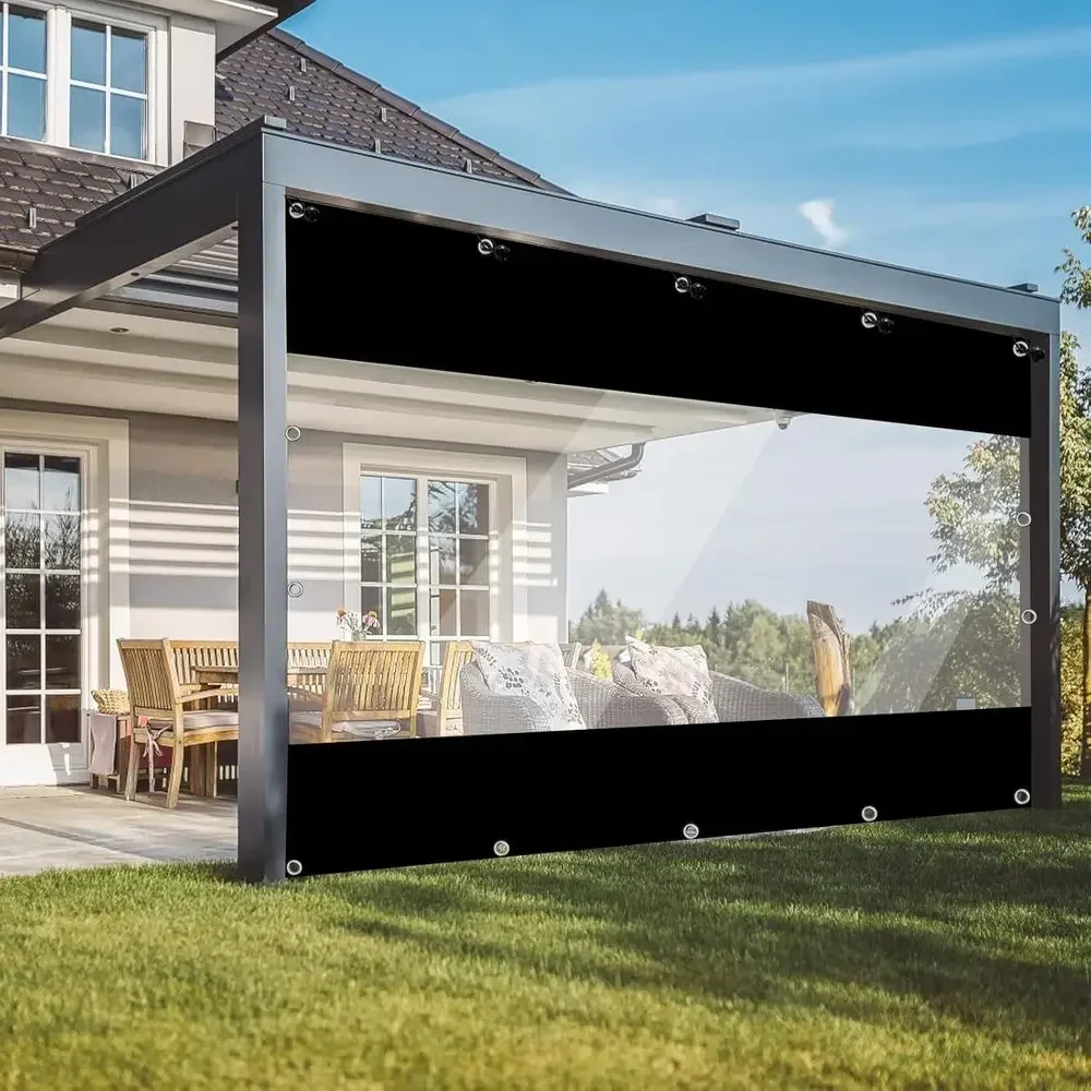Heavy-Duty Weather-Resistant Outdoor Vinyl Curtain, Clear Panel, 9' High x 16' Wide, Suitable for Pergolas, Porches, and Gazebos