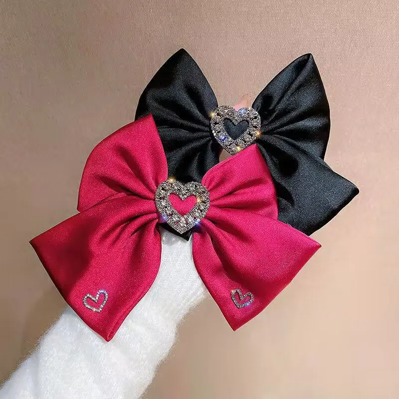 Neue Stoff Bogen Haar Clips Kristall Herz-förmigen Frühling Clip Haarnadeln für Frauen Barrettes Koreanische Kopfschmuck Mädchen Haar Zubehör – Detail 4