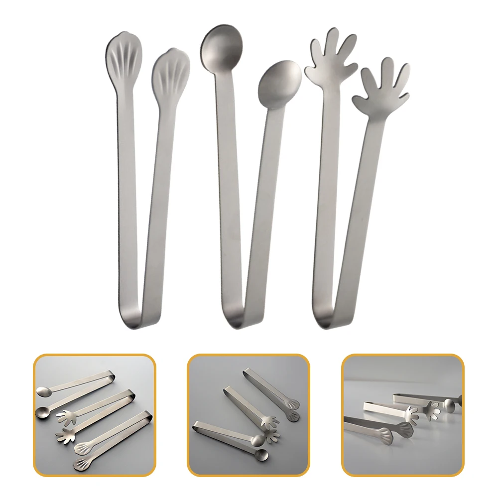 

3 Pcs Stainless Steel Ice Tongs Cube Coffee Camping Food Toast Serving Tools BBQ Party Household Multi function Lightweight