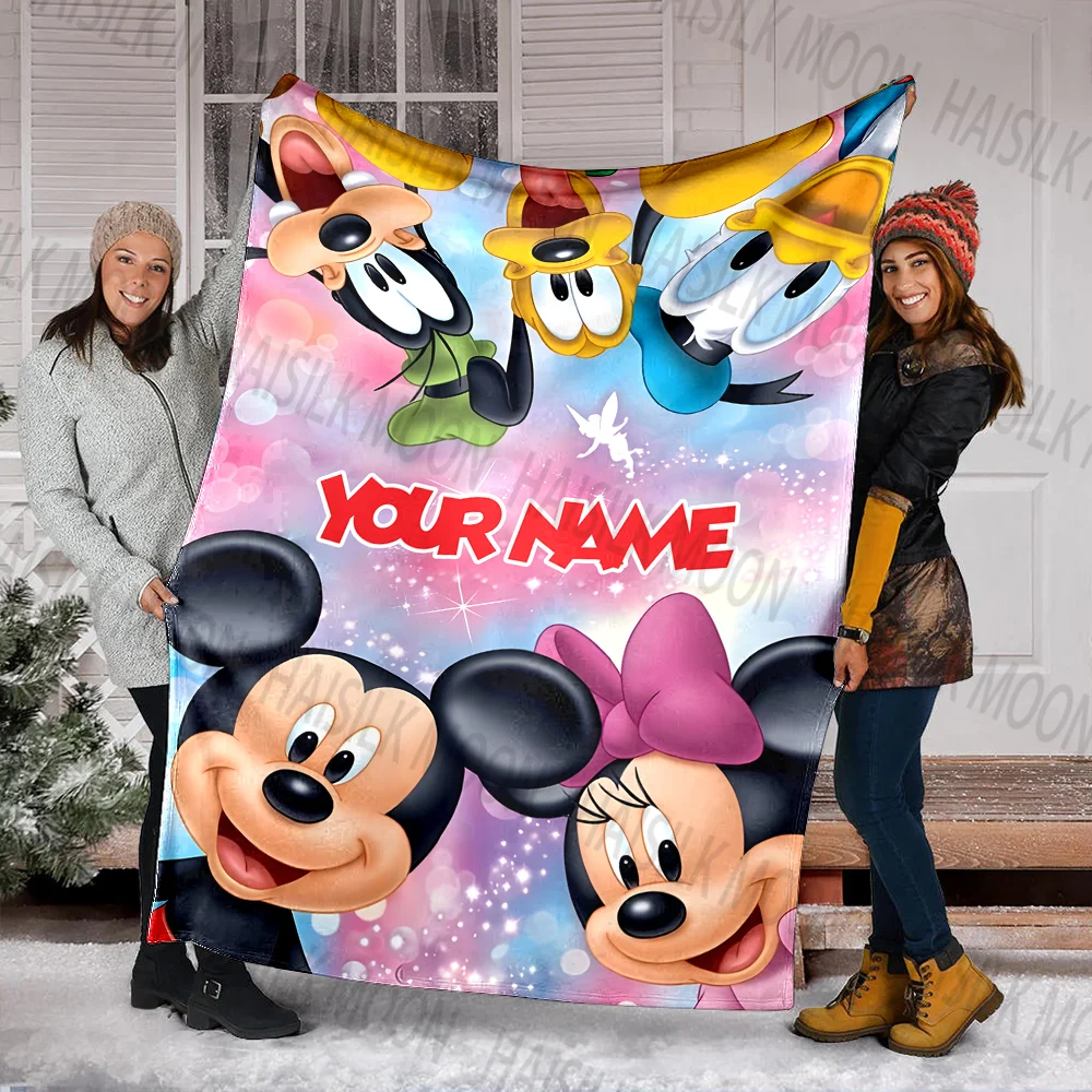 (Memo U Name) Mickey Mouse and Friends Printed Blanket Can Be Custom with Name, Soft and Warm, Suitable for Home, Office, Car