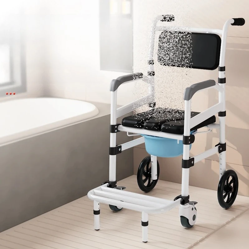 ‌Portable Commode Chair for Elderly - Adjustable Height Shower Toilet Seat with Pail, Non-Slip Bath Safety for Seniors