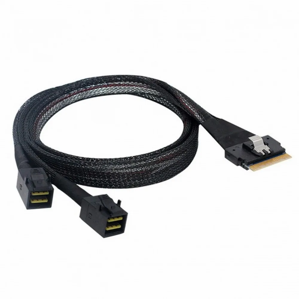 MDR High Speed PCIe 4.0 SlimSAS SFF-8654 8i 74pin to Dual SFF-8643 4i Mini SAS HD Cable 0.5M or 0.8M