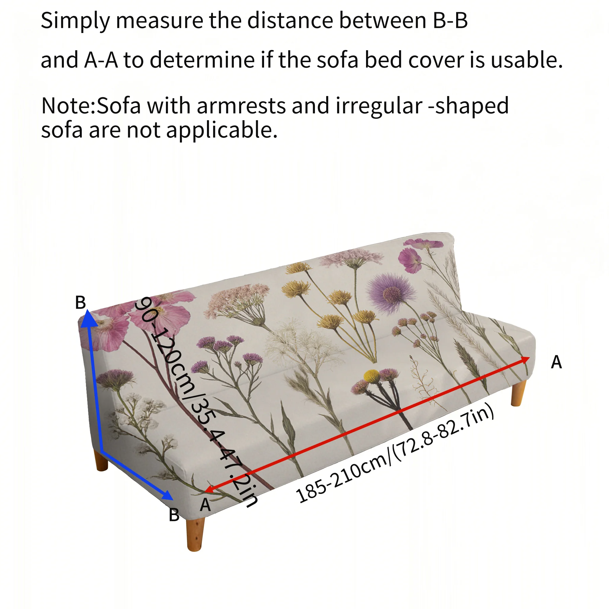 Plant flower armless elastic sofa bed cover, non-slip and anti-grab furniture protective cover, easy to install