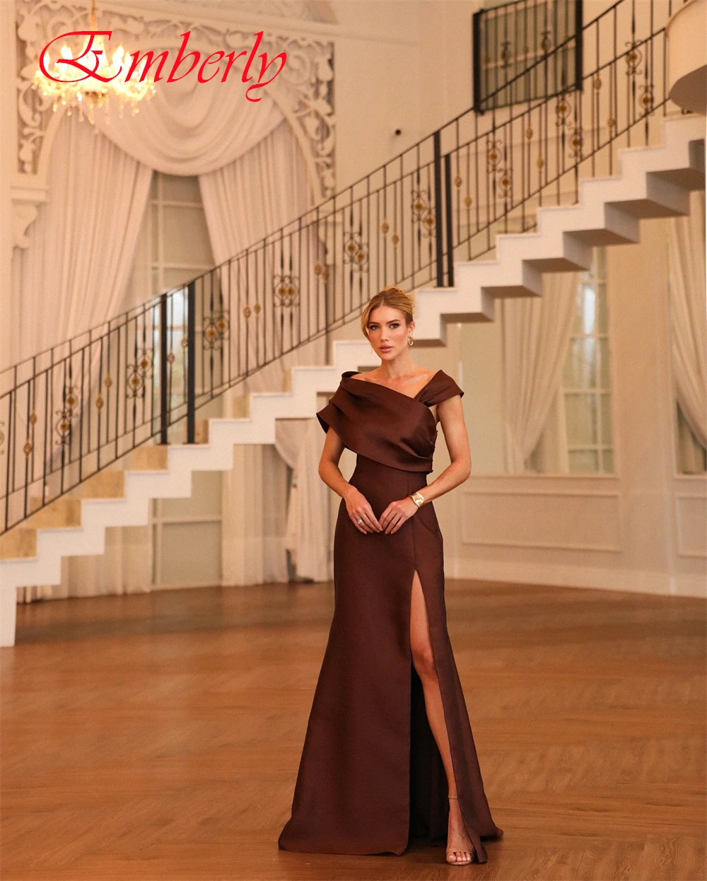 Customized Modern Jersey V-Neck Evening Dress Elegant Straight Prom Dresses Temperament Side Slit Special Occasion Gowns