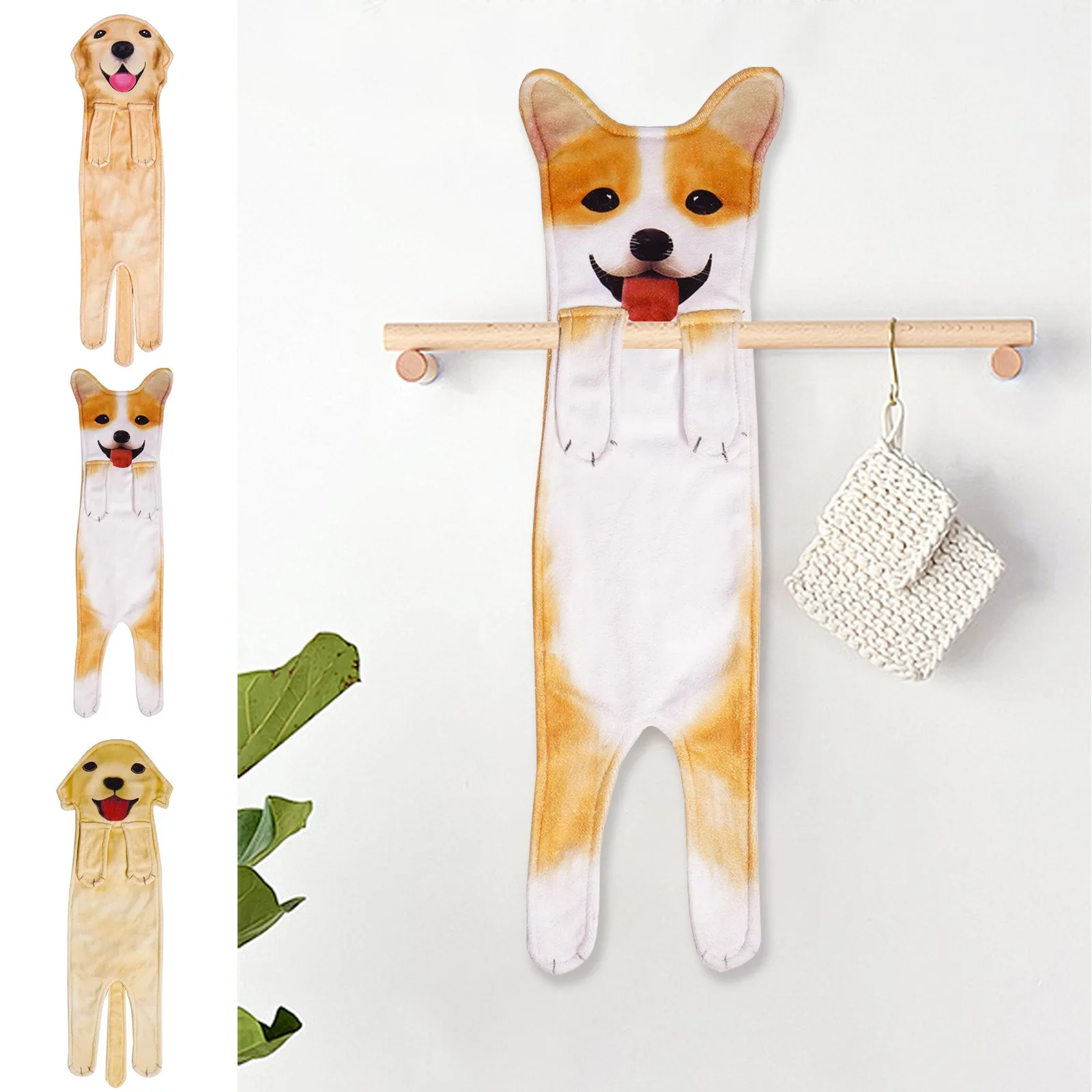 Realistic Dogs Towel Can Hang Hand Towels Cute Cartoon Simulation Dog Towels Absorbent Face Towels
