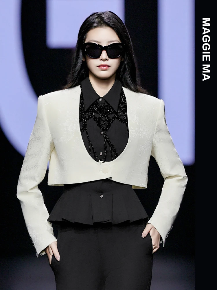 

MAGGIE MA Sle Bla Pleated Hem Slim Fit Commute irt French Sle Polyester Long Sve Collar Pure Color