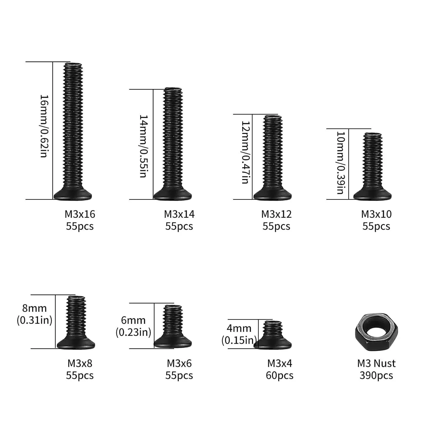 440/780 قطعة صندوق أدوات مسامير الكمبيوتر الصغيرة ، رأس مسطح للكمبيوتر المحمول والكمبيوتر المحمول مجموعة مسامير سوداء M3 M4 للكمبيوتر المحمول SSD القرص الصلب #2