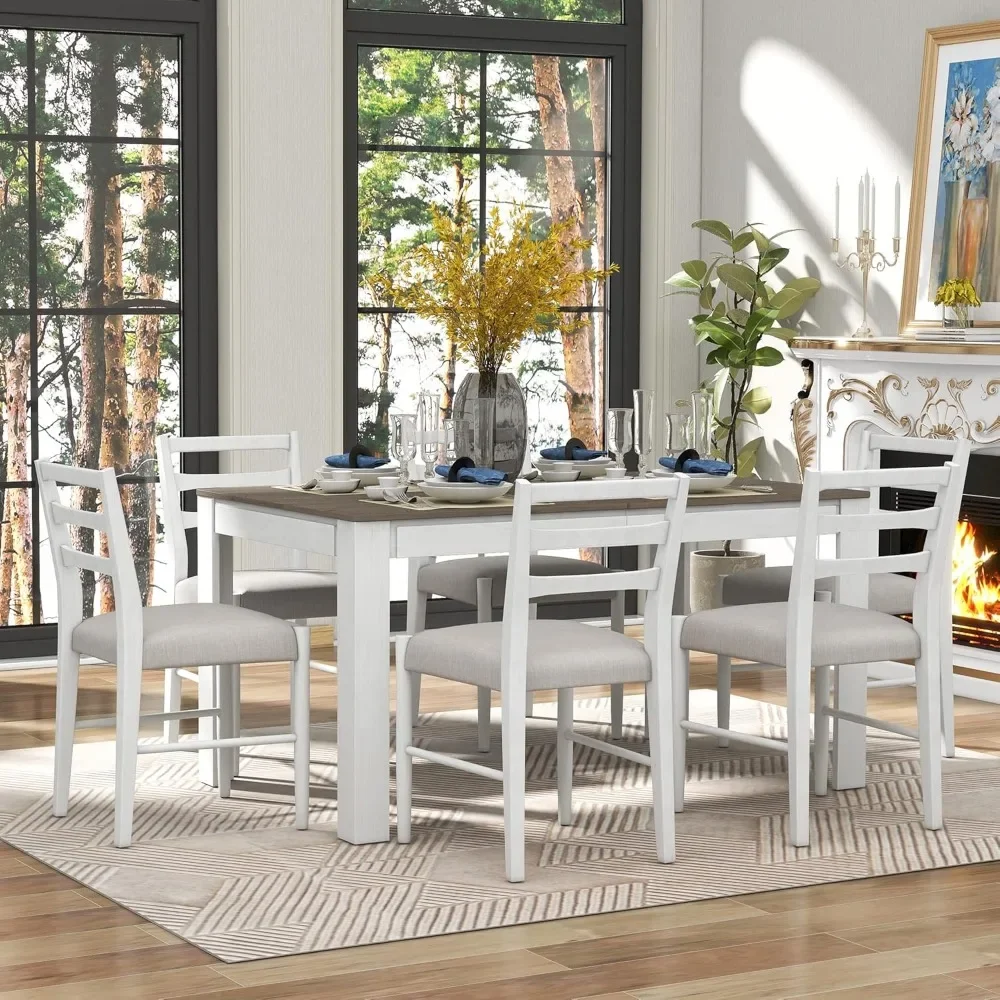 7-Piece Dining Table Set, Extendable Kitchen Table with 12