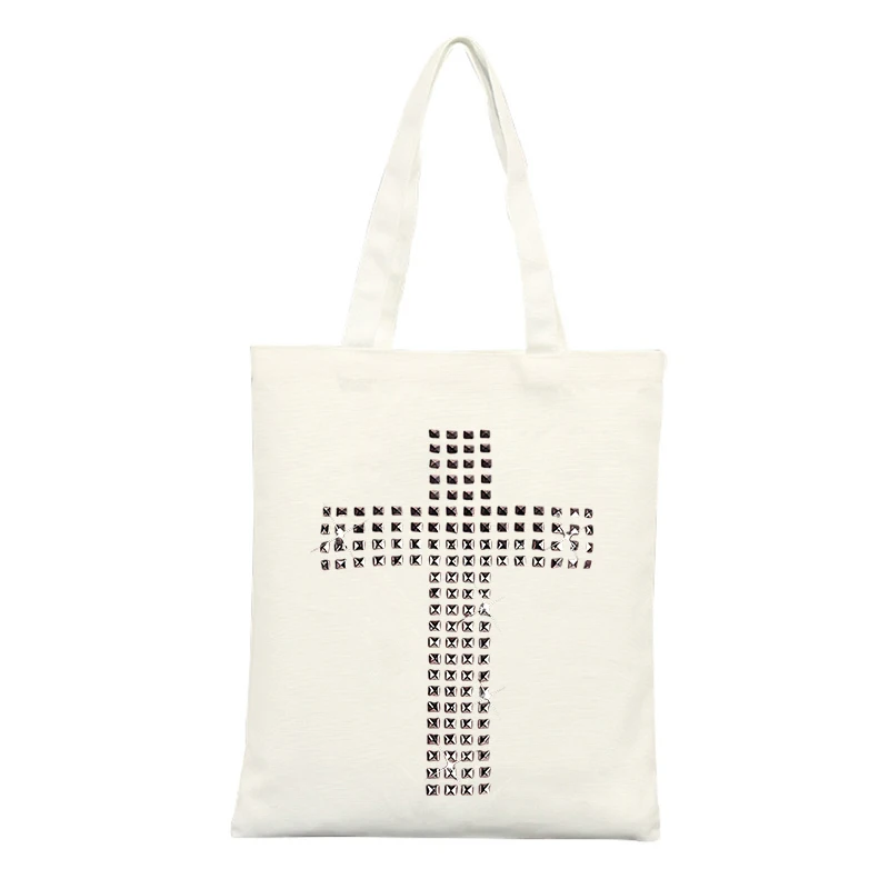 Geometric Cross Pattern Canvas Tote Bag, Minimalist Design for Casual Daily Use