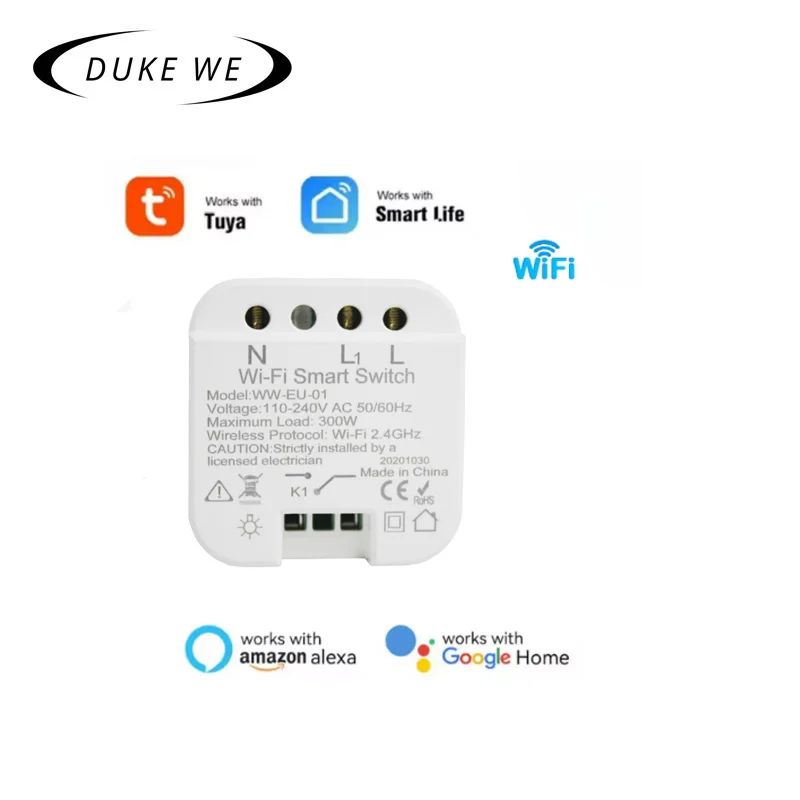 

Модуль умного переключателя Tuya, интеллектуальный переключатель Wi-Fi, вход AC100-240 В, реле выключателя «сделай сам», поддержка Alexa Hey Google