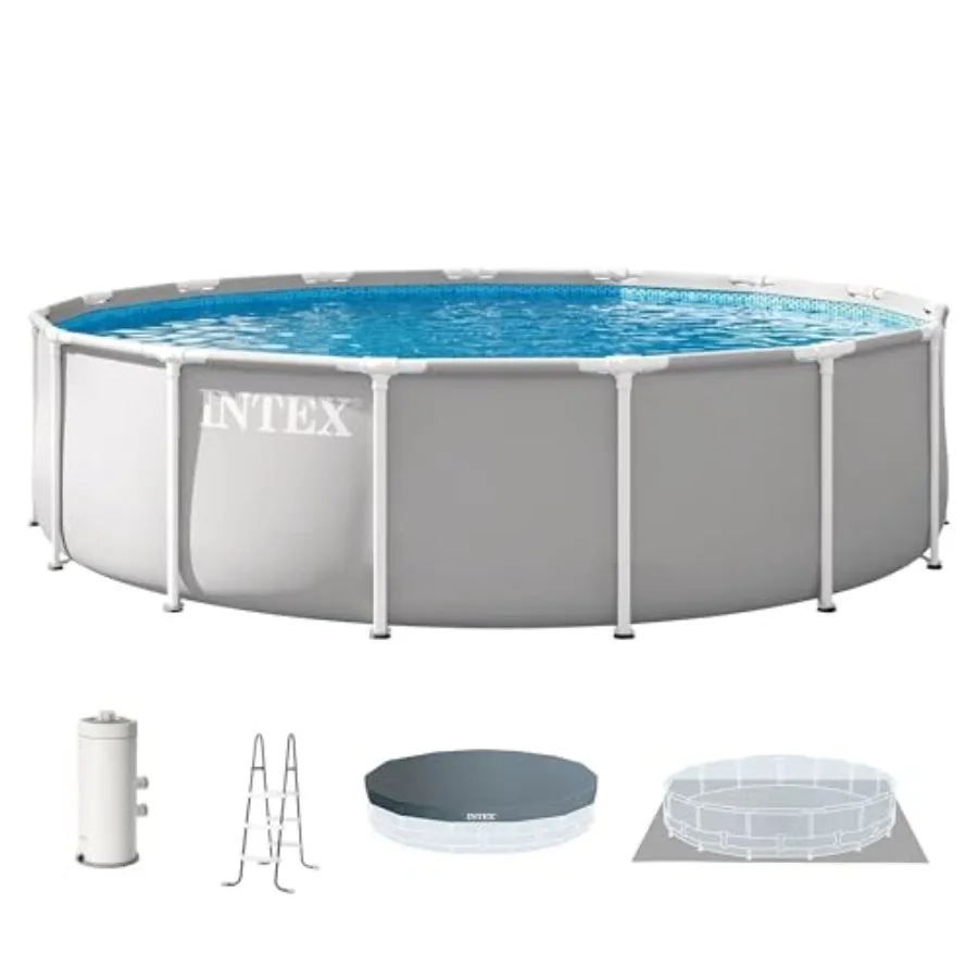 

Above ground pool set for backyard use, steel frame, gray, rust-resistant and easy assembly