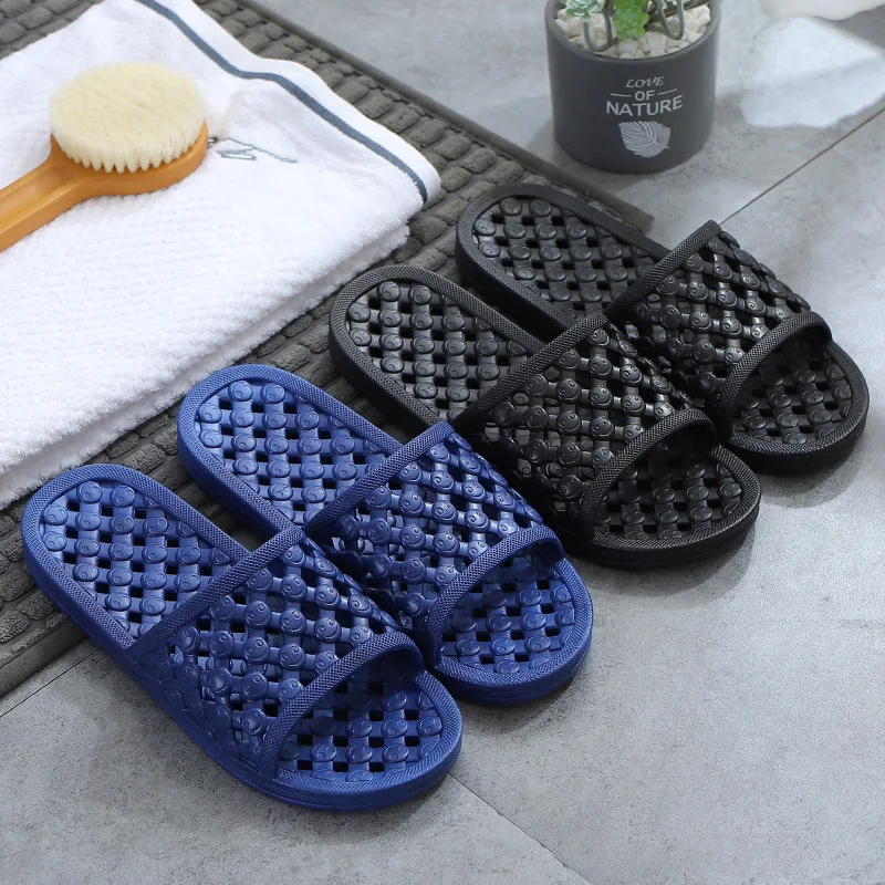 Home bathroom slippers hollow out shower anti slip couple hotel gym wearing cool slippers for men