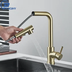Black Pull Out Kitchen Faucet Deck Mounted Kitchen Sink Tap Single Handle Kitchen Mixers Rotating Spout Stream Spray Head