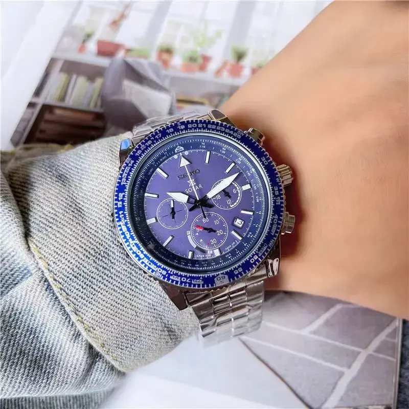 2024 Seiko Chronograph Luxury Multifunctional Stainless Steel Non-Mechanical Quartz Belt Men's Sport Watch with Gift Box