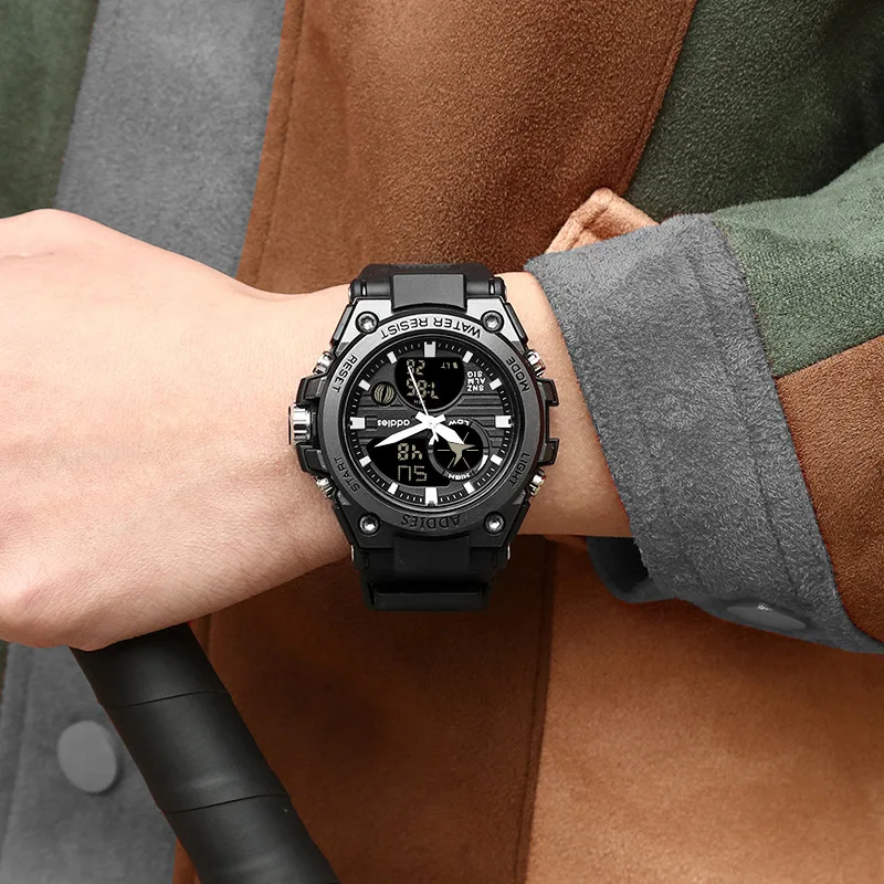 Erkekler iรงin ADDIESDIVE yeni spor saatler su geรงirmez LED saat Alarm รงift ekran kuvars kol saati MilitaryStudent moda Qm izle