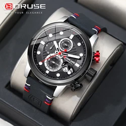 BORUSE Black Watches Chronograph Leather Quartz Wristwatch Male Sports Waterproof Watch Man Business Casual Wrist Watches