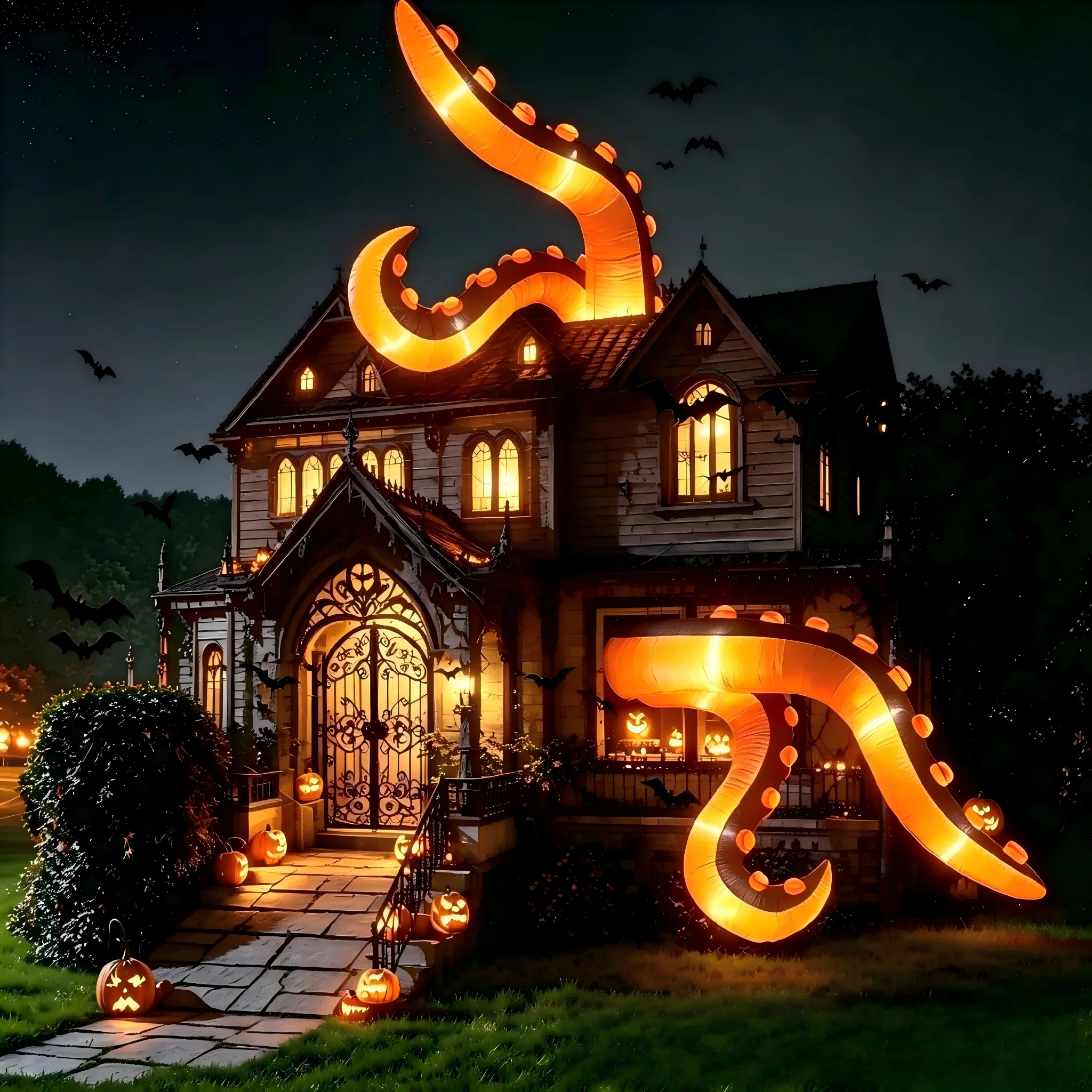 7FT Blow Up Octopus Tentacle Halloween Inflatables, Inflatable Octopus Leg with Built-in LED Lights, Animated Halloween Prop for Front Door, Window, Yard, Lawn and Halloween Party Decor