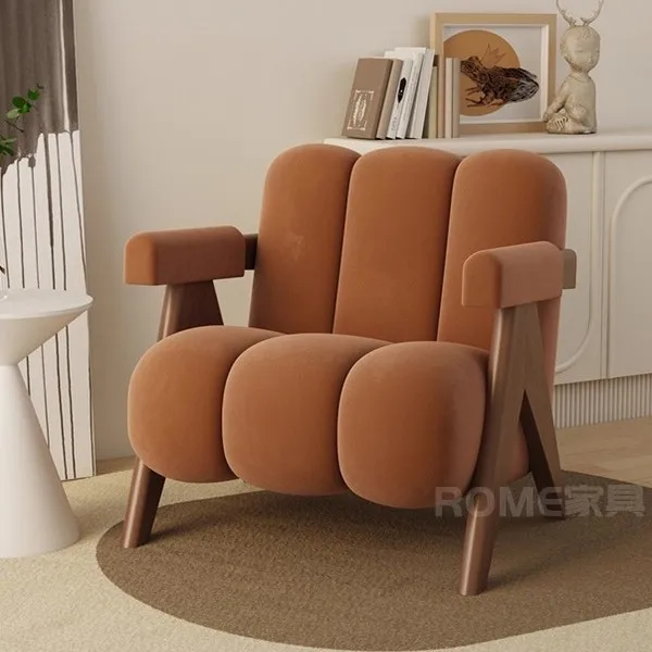 كرسي أريكة فردي لغرفة المعيشة في العصور الوسطى مصمم لغرفة النوم كرسي أريكة كريمي وشرفة الرياح كرسي ترفيهي كسول للإقامة المنزلية #3