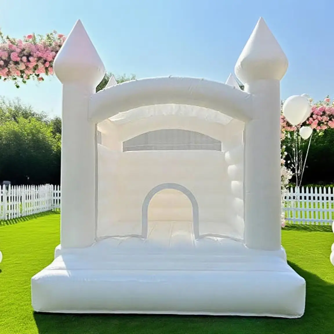 

Kids White Dual lane Slide PVC Inflatable White Bounce House Outdoor Jumping Bouncy Castle Bouncer For Birthday Wedding Party