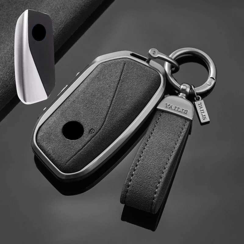 For BMW 530Li i5 iX1 X1 X5 840I 740Li iX i7 X6 X7 5 7 Series Metal Suede Car Remote Key Cover Case Holder shell Keychain Fob