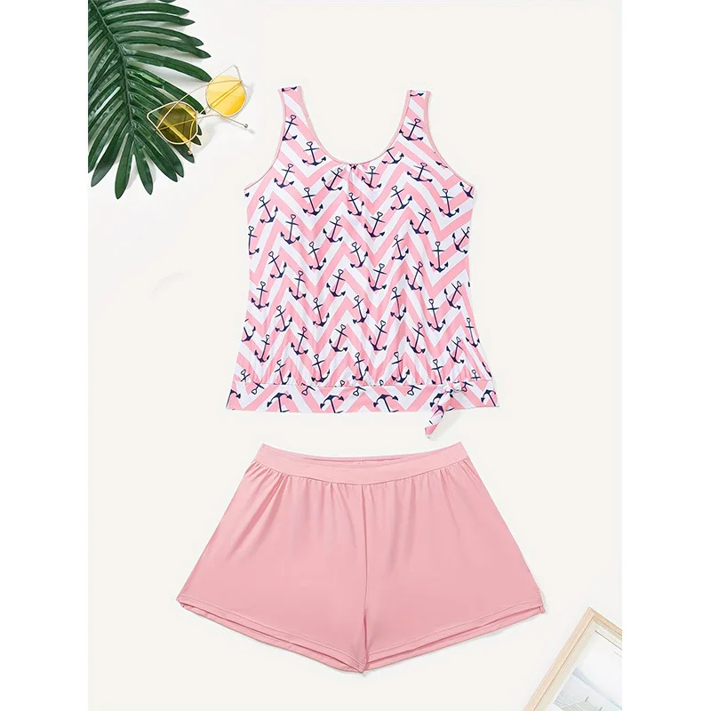 

2025 Girl Printed Two-Piece Tight Tankini New Sexy Strap Conservative Swim Skirt Pure Desire Style Swimsuit Women