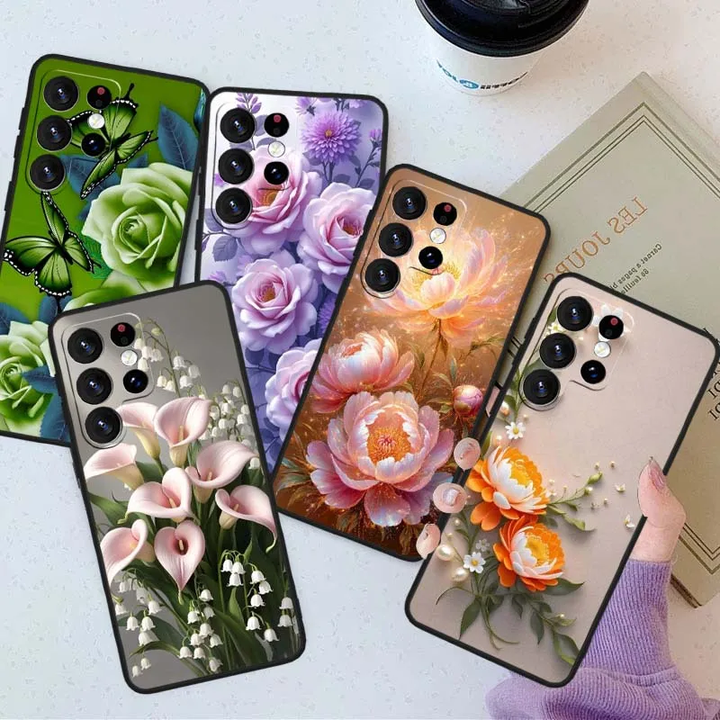 Butterfly Rose Pattern Cover For Samsung Galaxy F36 F56 M56  Note 20 10 Lite Soft Black Straight Edge Phone Case