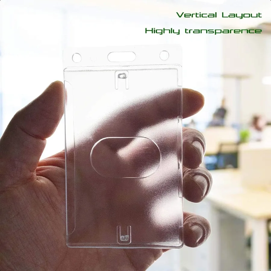 2 Pack Hard Plastic ID Card Badge Holder Vertical with Thumb Slots